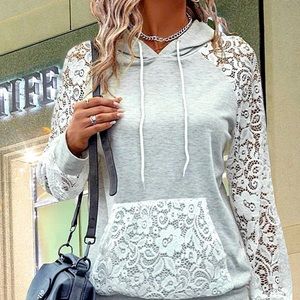 Women’s Lace Raglan Sleeve Drawstring Hoodie